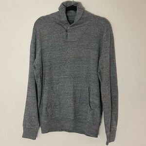 J. Crew Men's Charcoal Shawl Neck Sweater with Button Closure 100% Cotton Size L